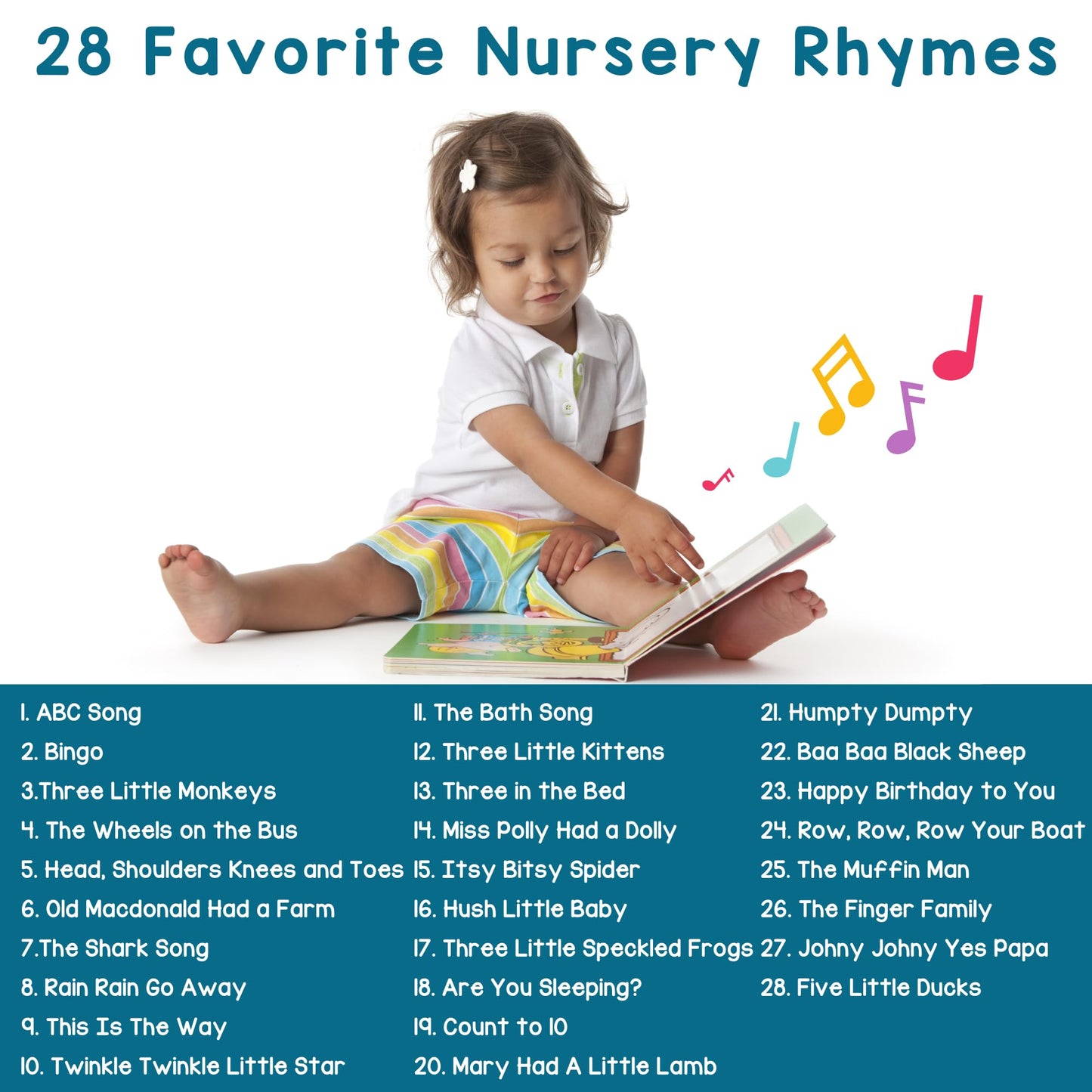 Learning Bugs Nursery Rhymes – Sing Along With 28 Favorite Nursery Rhymes, Musical Books For Toddlers, 28-Button Music Book, Musical Toys For Toddlers 1-3