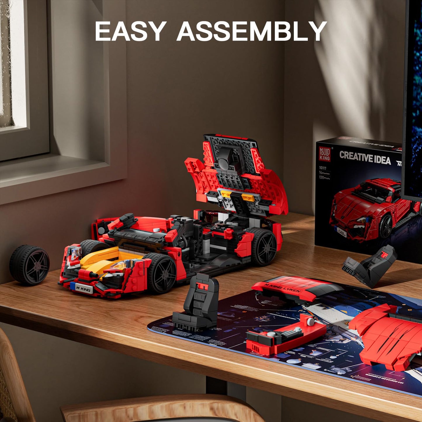 Mould King Car Building Sets, 1:12 Scale Red Sports Car Model, 10117 Collectible Toys Building Kits, Build And Display Construct
