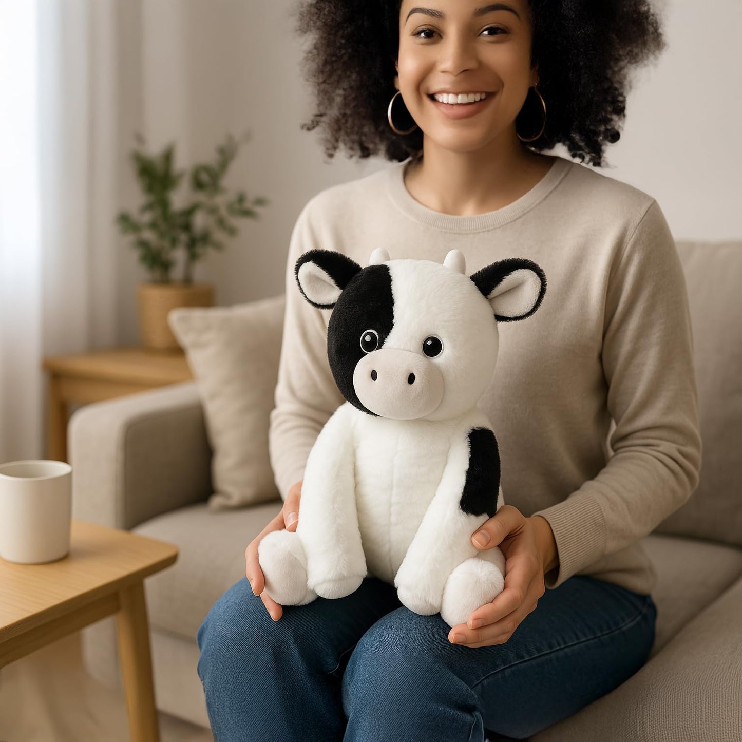 Weigedu Floppy Dairy Cattle Cow Plush Toy - 15.7 Inch Soft & Cuddly Stuffed Animal Cow With Embroidered Eyes, Perfect For Kids,