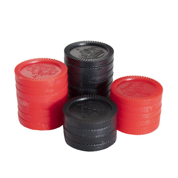 Cannon Sports Checkers Replacement Pieces - 24 Pack Stackable Plastic Checkers (12 Black, 12 Red) - Medium Size for Board Games