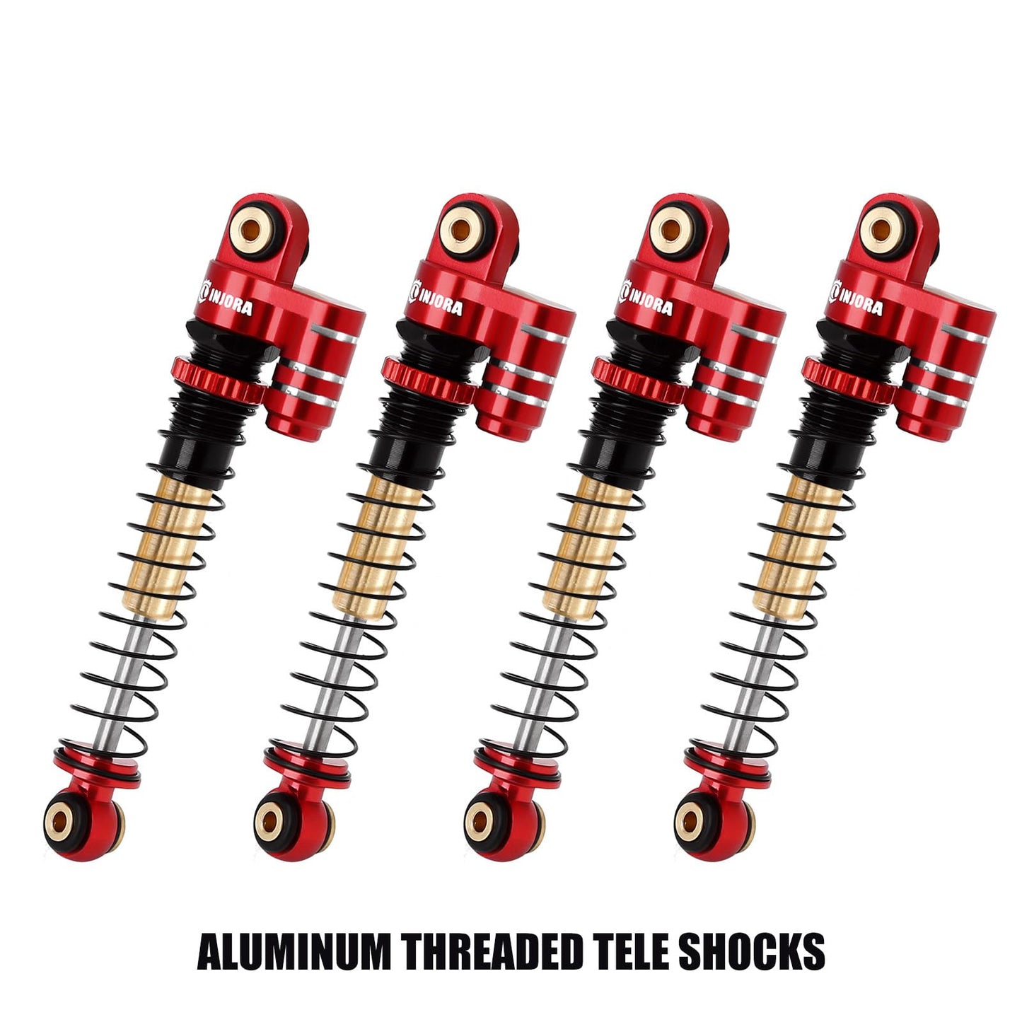 INJORA 43mm Shocks Aluminum Threaded Tele Absorber Damper Upgrades Parts Accessories for Axial SCX24 Gladiator Deadbolt C10 (Red