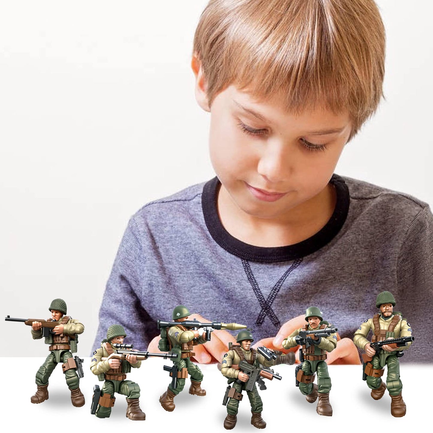 MEIEST 6 PCS Mini WWII Soldier Military Action Figures  Army Model Building Block Toys with Multiple Military  Accessories Party Favors Set for Kids (US Army)