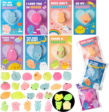 Haooryx Valentine'S Day Cards With Mochi Toys Glow In The Dark Squeeze Mochi Toys Mini Kawaii Animals Stress Relief Anxiety Toys