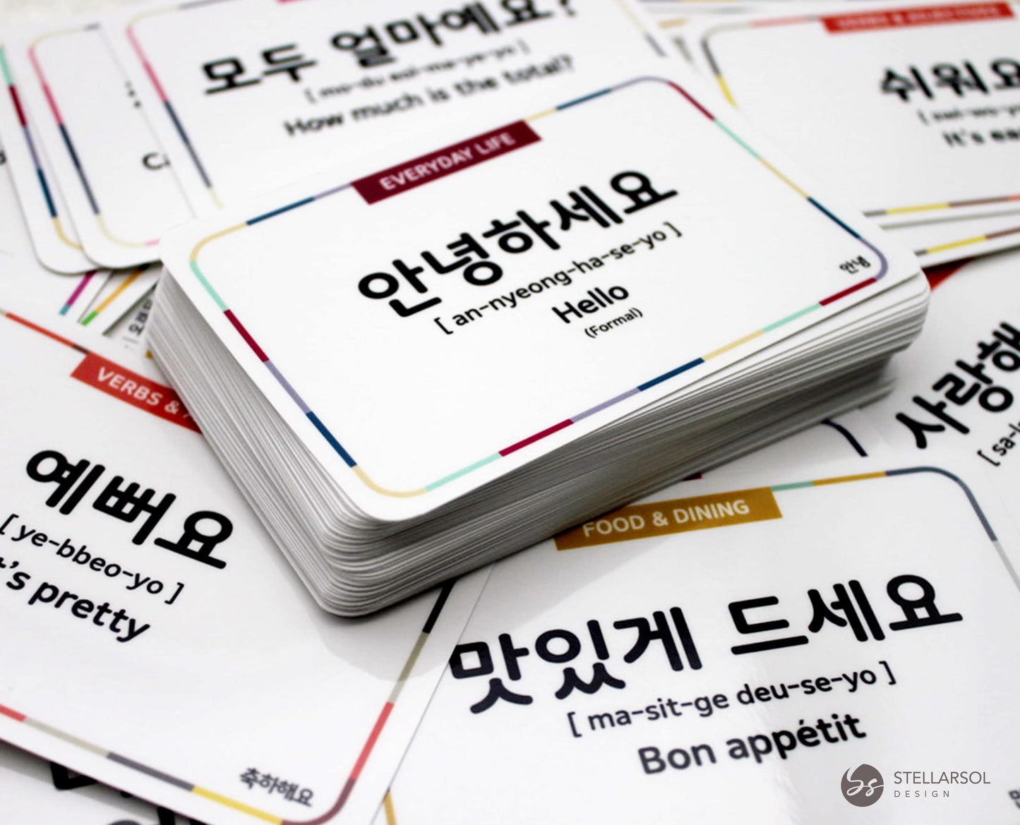 Stellarsol Korean Basic Dialogue Flashcards - 120 Basic Phrases/Words With Gift Box [New Edition]