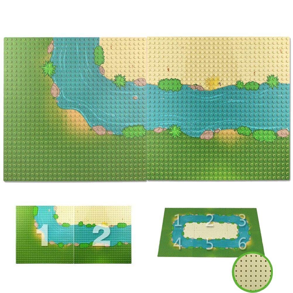 Taken All Grassland Rivers Baseplate - 10" x 10", Multicolor ABS Plastic, Perfect for City Roads Building Blocks (1 Straight + 1 Curve)