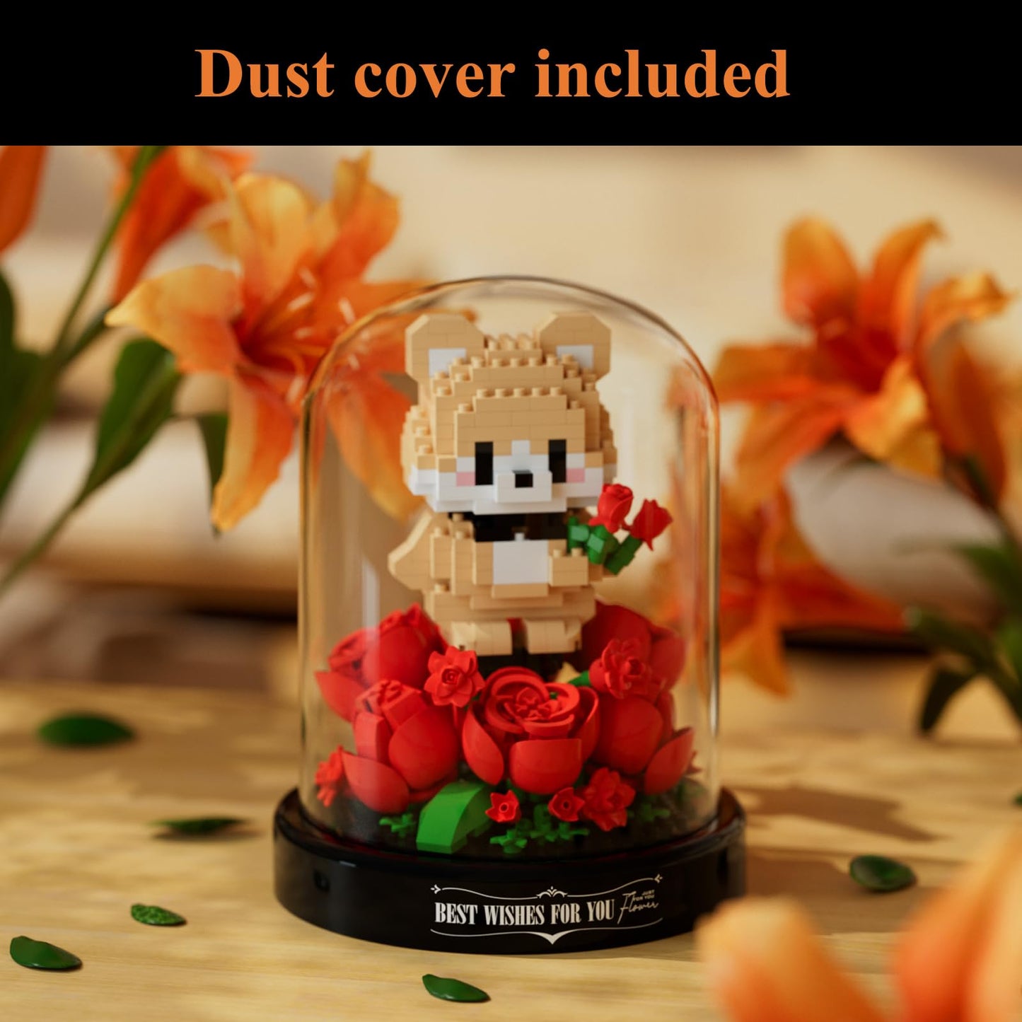 RIESEK Artificial Flower Animal Toy Building Set for mature-themed Mini Bear Plant Bonsai Tree Friend Set for Girl Botanical Collection Gift for Kids Office Home Decor Building Block Birthday Gift for Women