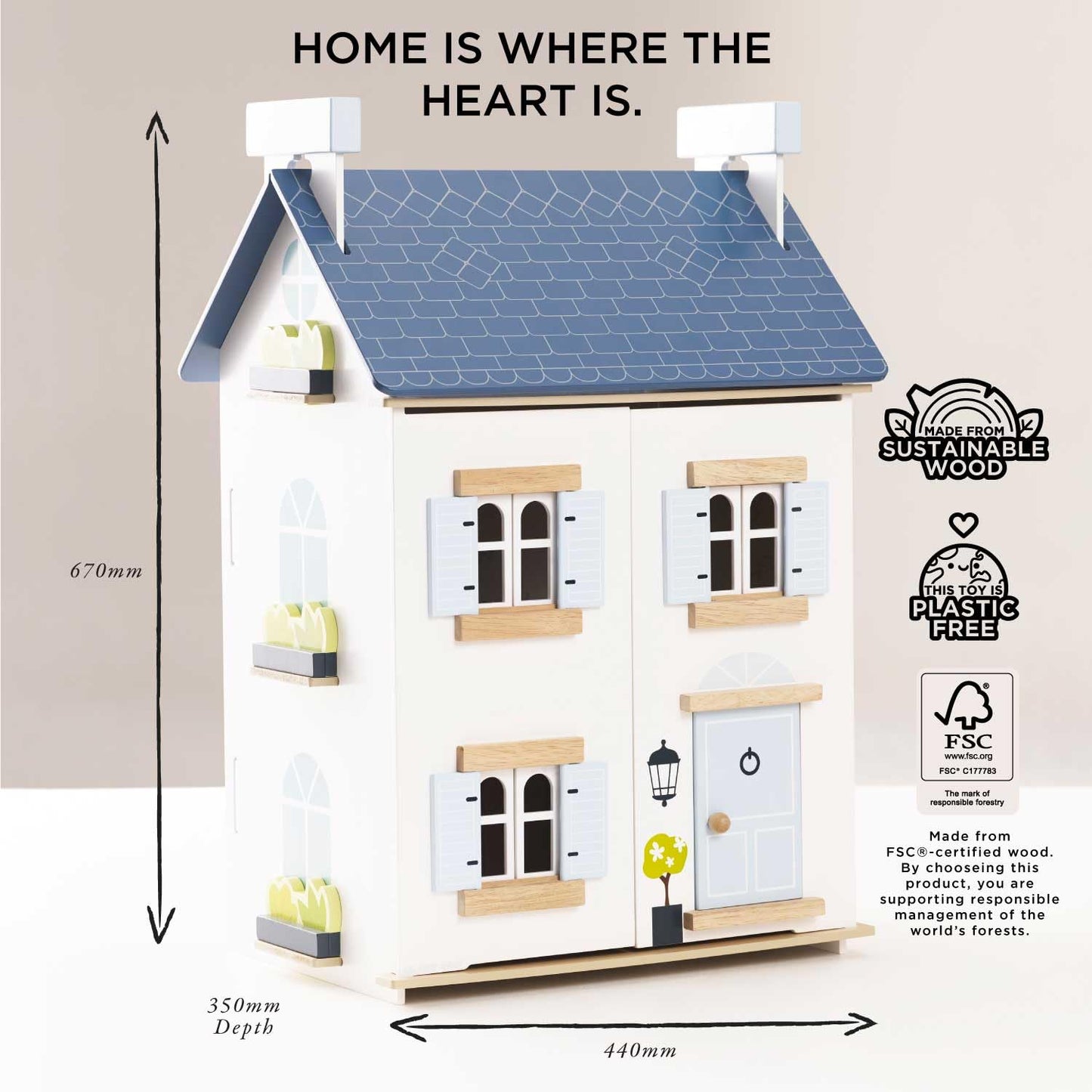 Le Toy Van Wooden Sky Doll House - 2 Storey with Attic, White, Small, Model H127, Ideal for Ages 3+