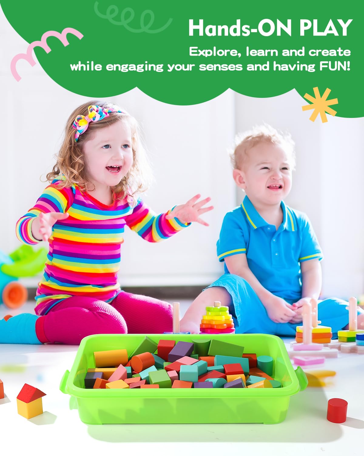 Atmini Sensory Bin Sand Tray With Lid For Toddlers 2 Pcs 15In Portable Sandbox Toy Large Plastic Tray For Kids 3 4 5 6 Fill With