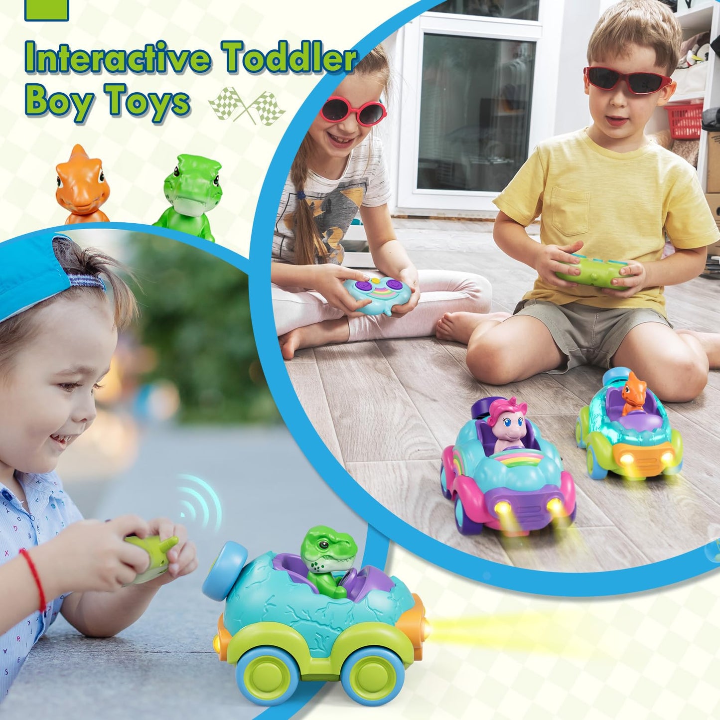 Lehoo Castle Remote Control Car for Toddlers, Rechargeable RC Cars for Toddler Toys 2-3, Dinosaur Toys for Ages 2-4 with Lights