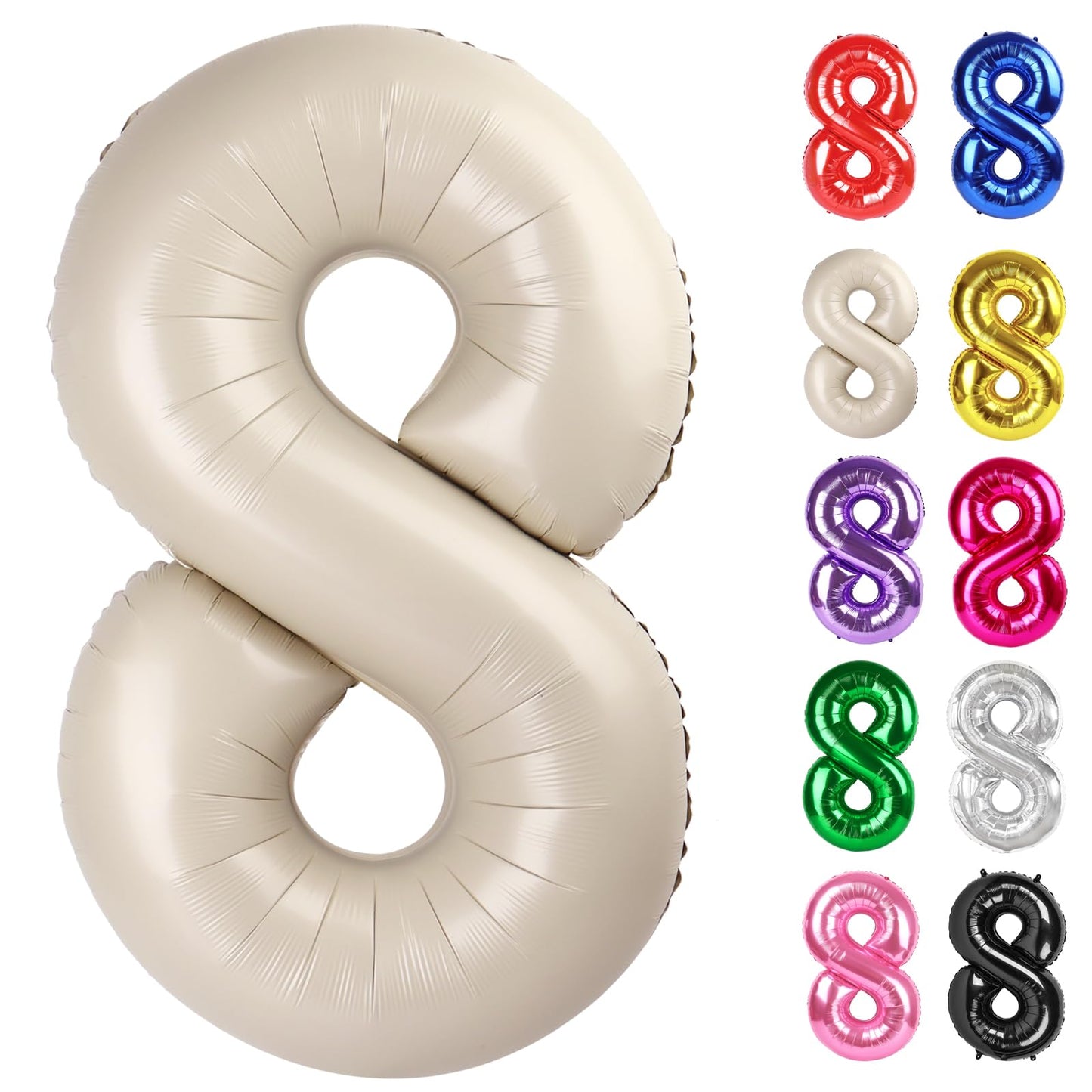 Cream Number 8 Balloon 40 Inch, 8 Balloon Number, 8Th Birthday Decorations, Cream Party Supplies For Boys Girls