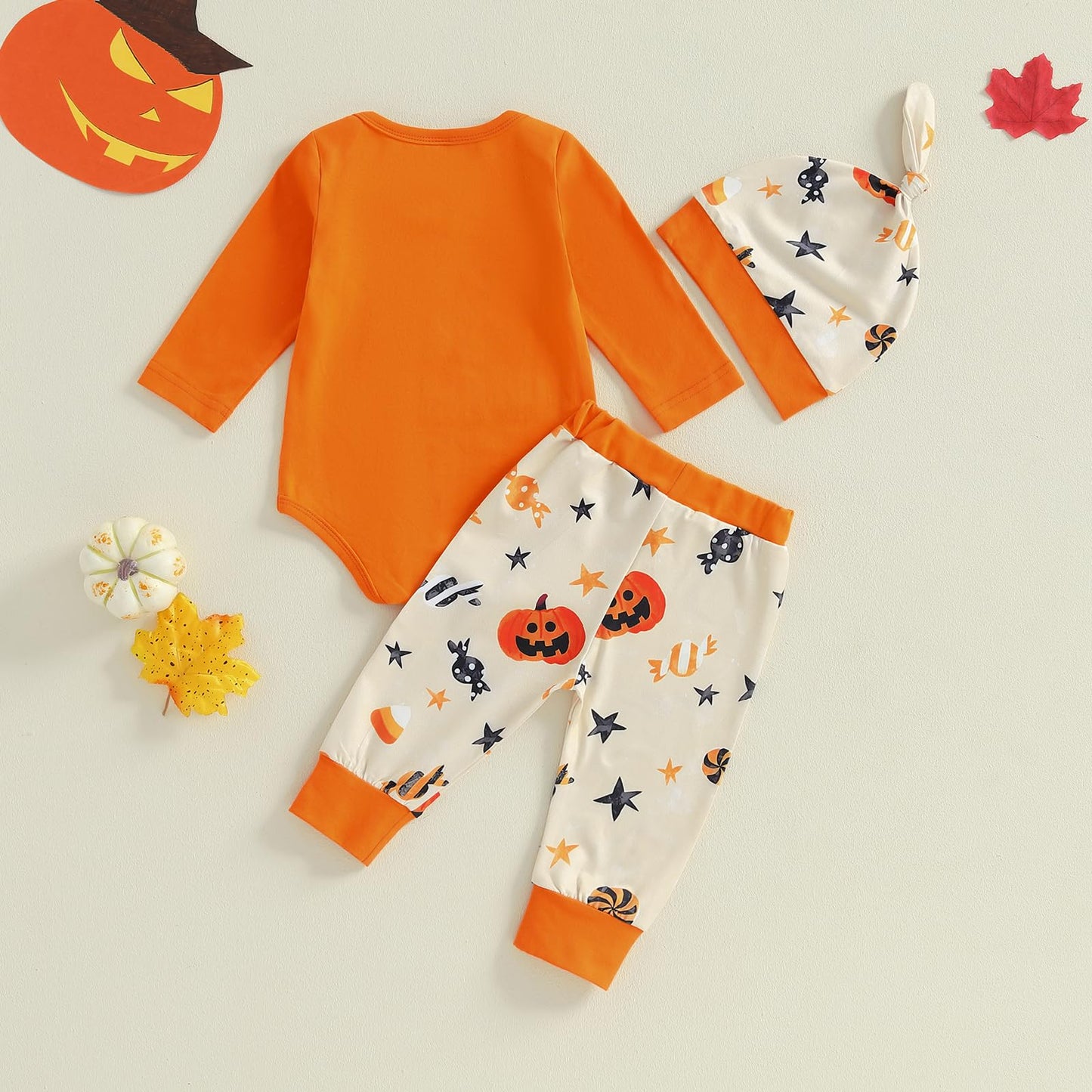 Lukivech My 1st Halloween Baby Boy Outfit Letter Print Long Sleeve Romper Pumpkin Ghost Spider Long Pants Hat 3Pcs Set (AA-Orang