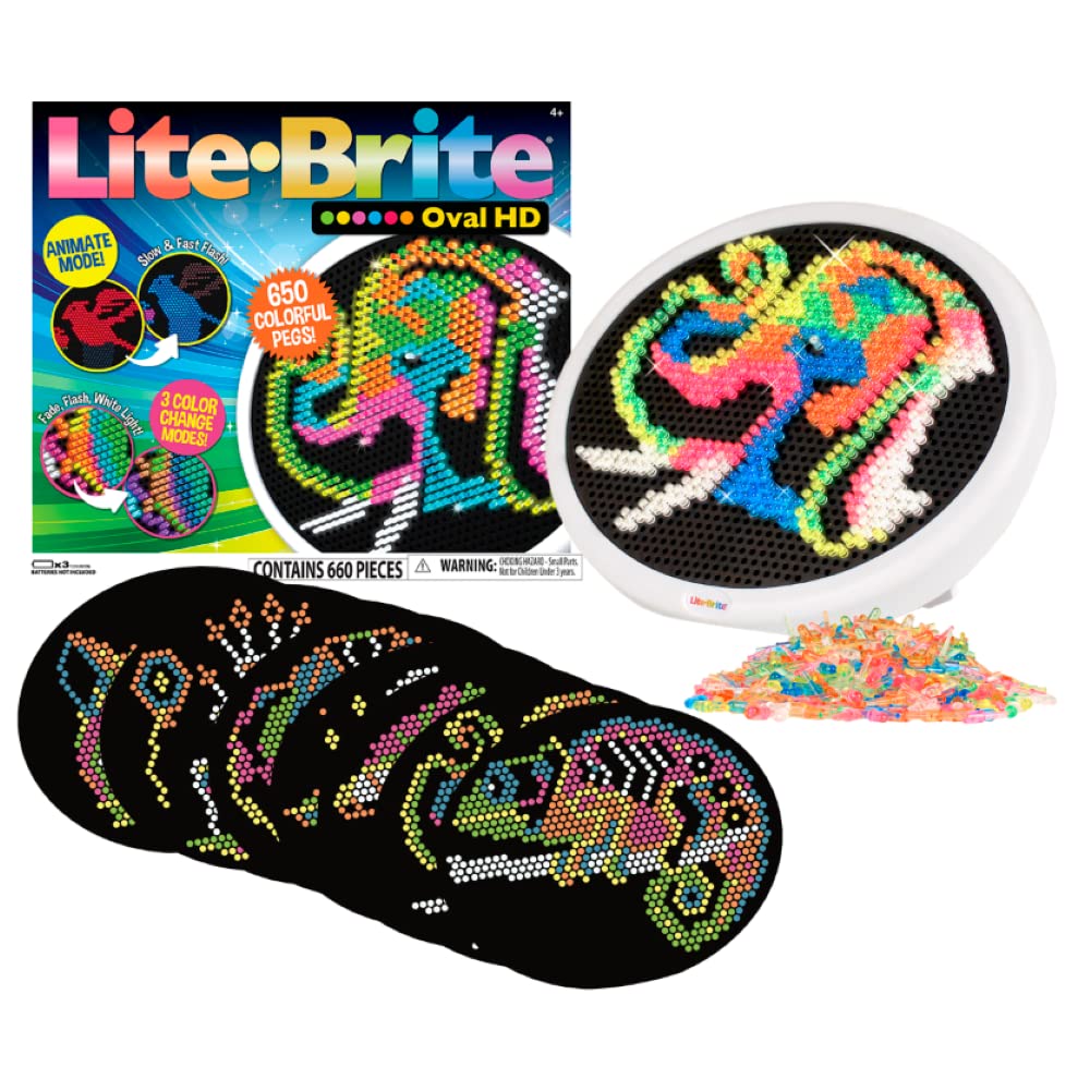 Lite Brite High Definition Light Up Toy - Oval, Multicolor, 650 Mini Pegs, 8 HD Design Templates, Ages 6+ - Model 02250