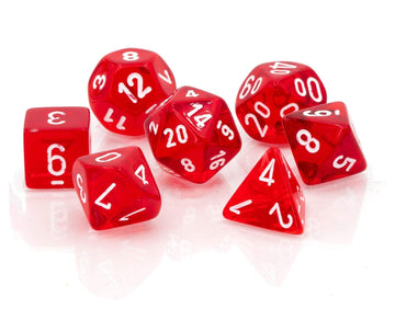 Chessex Manufacturing Chx23074 Red Translucent Dice With White Numbers - Set Of 7