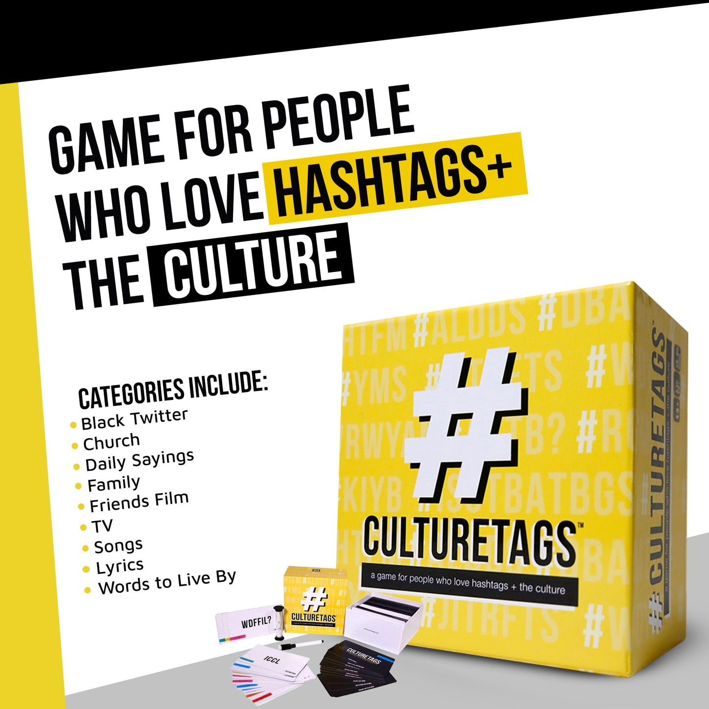 CultureTags Card Game for People Who Love Hashtags + The Culture  Party Game Set for Family Fun or Virtual Play  Ages 13+ Years  CB Games