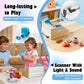VROGTIK Wooden Cash Register for Kids, Rechargeable Toy with Scanner, Child-Size, Silver, Ages 3-12