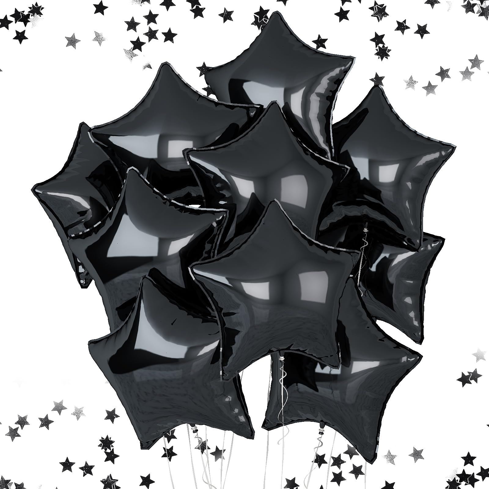 Feyg Black Star Balloons, 10 Pcs, 18 Inches, Foil, Self-Sealing, For Helium, Party Decorations, Anniversary, Graduation, Wedding