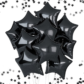 Feyg Black Star Balloons, 10 Pcs, 18 Inches, Foil, Self-Sealing, For Helium, Party Decorations, Anniversary, Graduation, Wedding