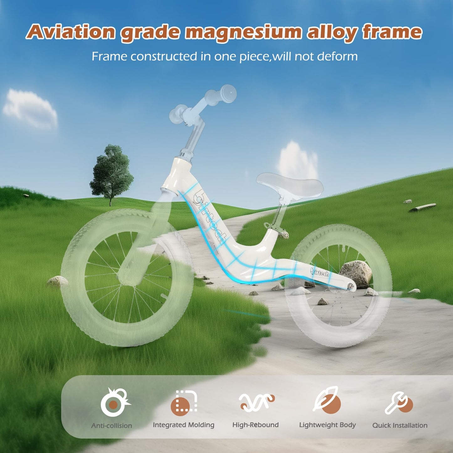 14' Kids Balance Bike For 3,4,5,6 Year Old Boys And Girls, Air Tires With Magnesium Alloy Frame, Lightweight No Pedal Toddler Training Bicycle (White)
