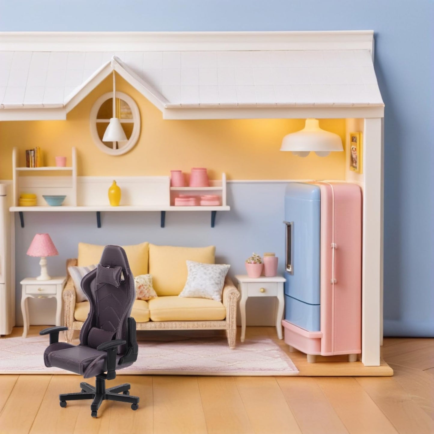 Vosarea Miniature Gaming Chair Model Dollhouse Tiny Furniture Doll House Miniature Computer Chair For Office Decor Collector Gam