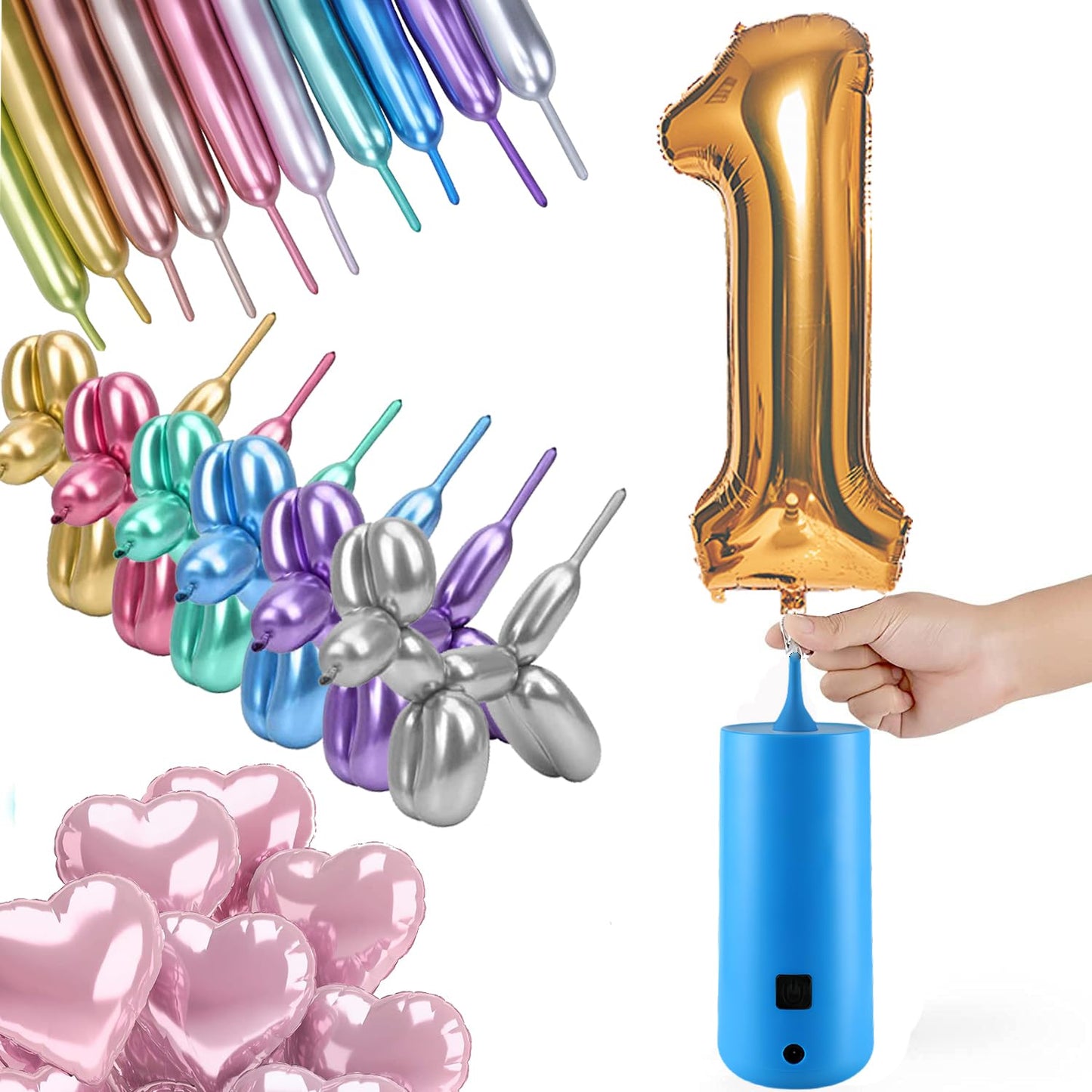 Electric Magic Balloon Pump, Electric Air Inflator Party Air Blower Pump With 1 Nozzle 1 Balloon Cutter And 10 Pcs Long Balloons