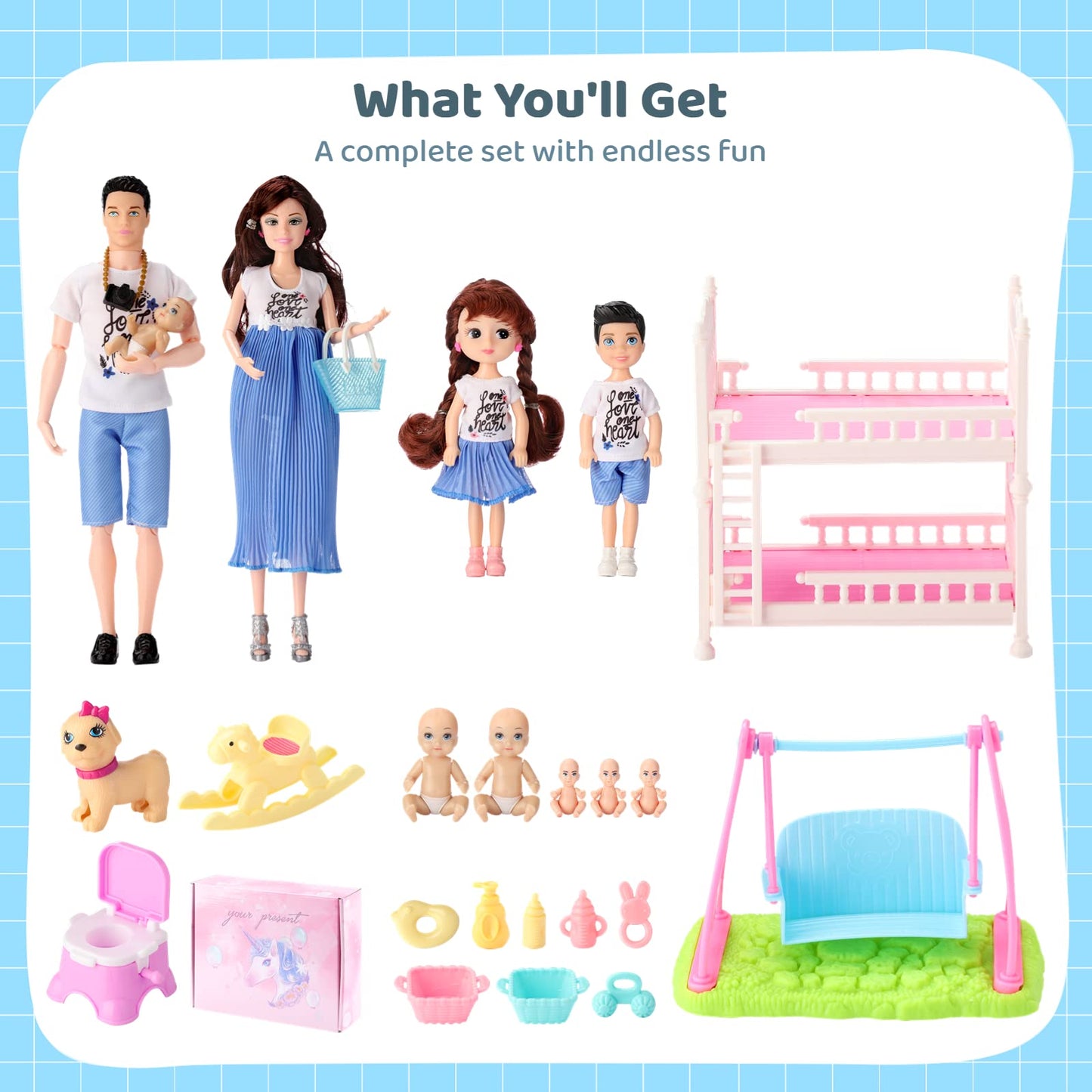 Pregnant Doll Have A Baby In Her Tummy Family Dolls Set Of 7 People With Dog Included Dad Pregnant Mom 2 Kids 3 Baby And Infant