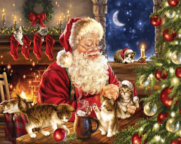 Springbok Christmas Kittens 1000 Piece Jigsaw Puzzle For Adults And Kids Features Santa Clause Playing With Adorable Kittens