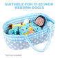 Babeside Reborn Baby Dolls Bassinet Foldable Baby Doll Crib Bed Soft Doll Carrier Doll Accessories With Handle For 17-22 Inch Baby Dolls Girls Boys (Blue)