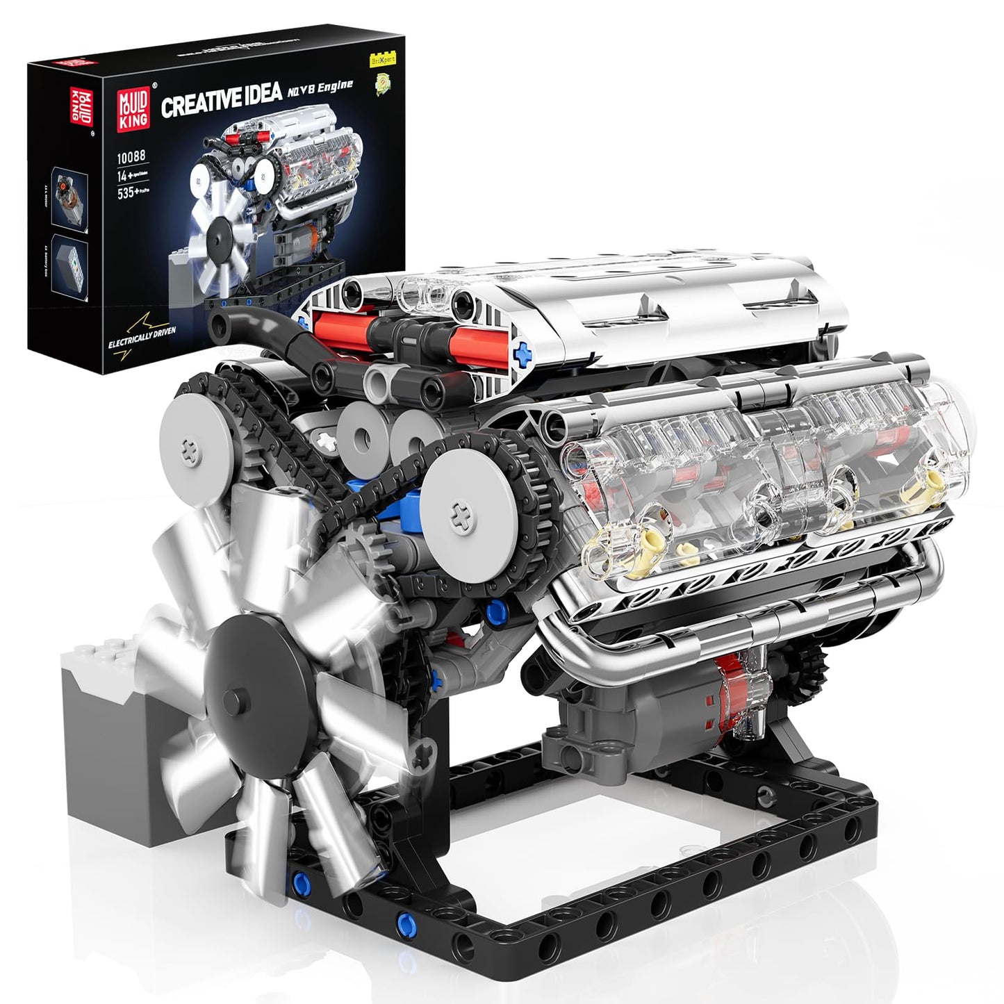 Mould King 10088 V8 Engine Model Kit Build Your Own Stem Mini V8 Model Engine Building Blocks Sets That Works For Adults & Kids Age 14+, 535Pcs