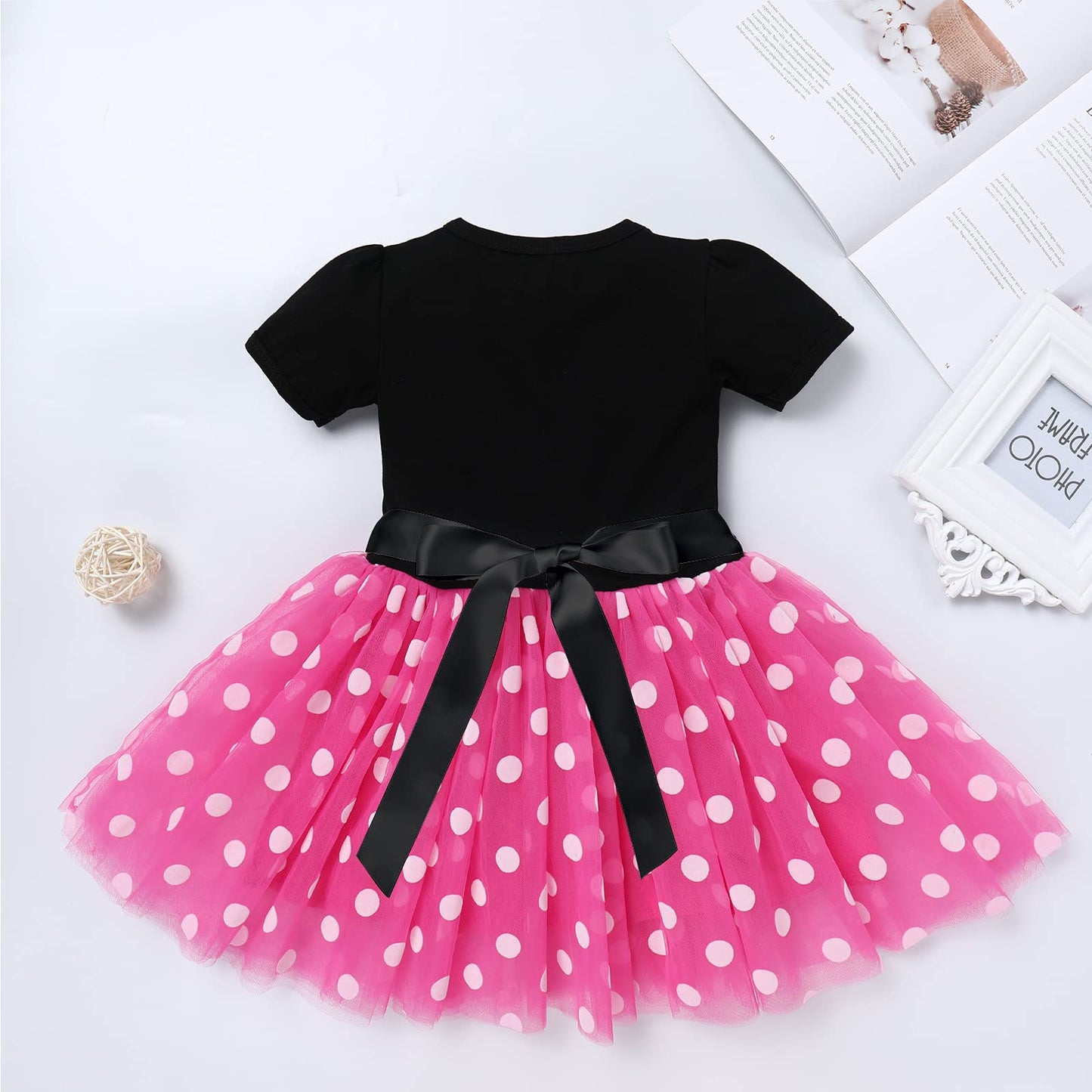IMEKIS Mouse 6th Birthday Outfit Baby Girls Dress Polka Dots Mini Tutu Headband Six Years Old Cake Smash Photo Shoot Kids Sixth