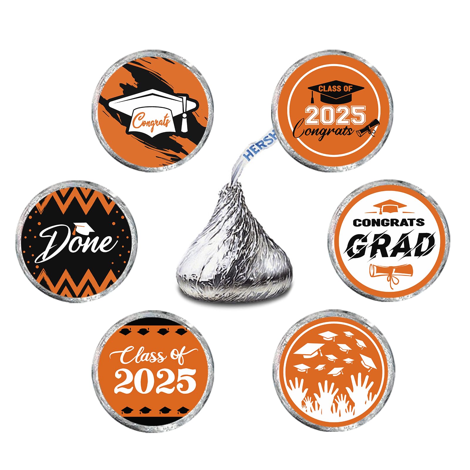 Black and Orange Grad Graduation Party Favors Stickers for Chocolate Kisses, Congrats Grad Stickers Graduation Candy Stickers,Cl