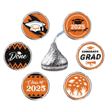 Black and Orange Grad Graduation Party Favors Stickers for Chocolate Kisses, Congrats Grad Stickers Graduation Candy Stickers,Cl