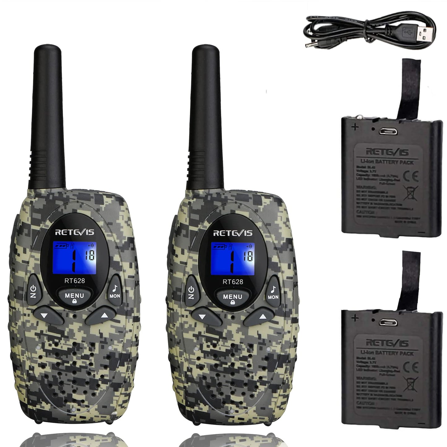 Retevis Rt628 Walkie Talkies For Kids Rechargeable,22Ch Vox Long Range Kids Walkie Talkie,Toys For 6-12 Year Old Boy Birthday Gifts For Outdoor Scavenger Hunt(Camouflage, 2 Pack)