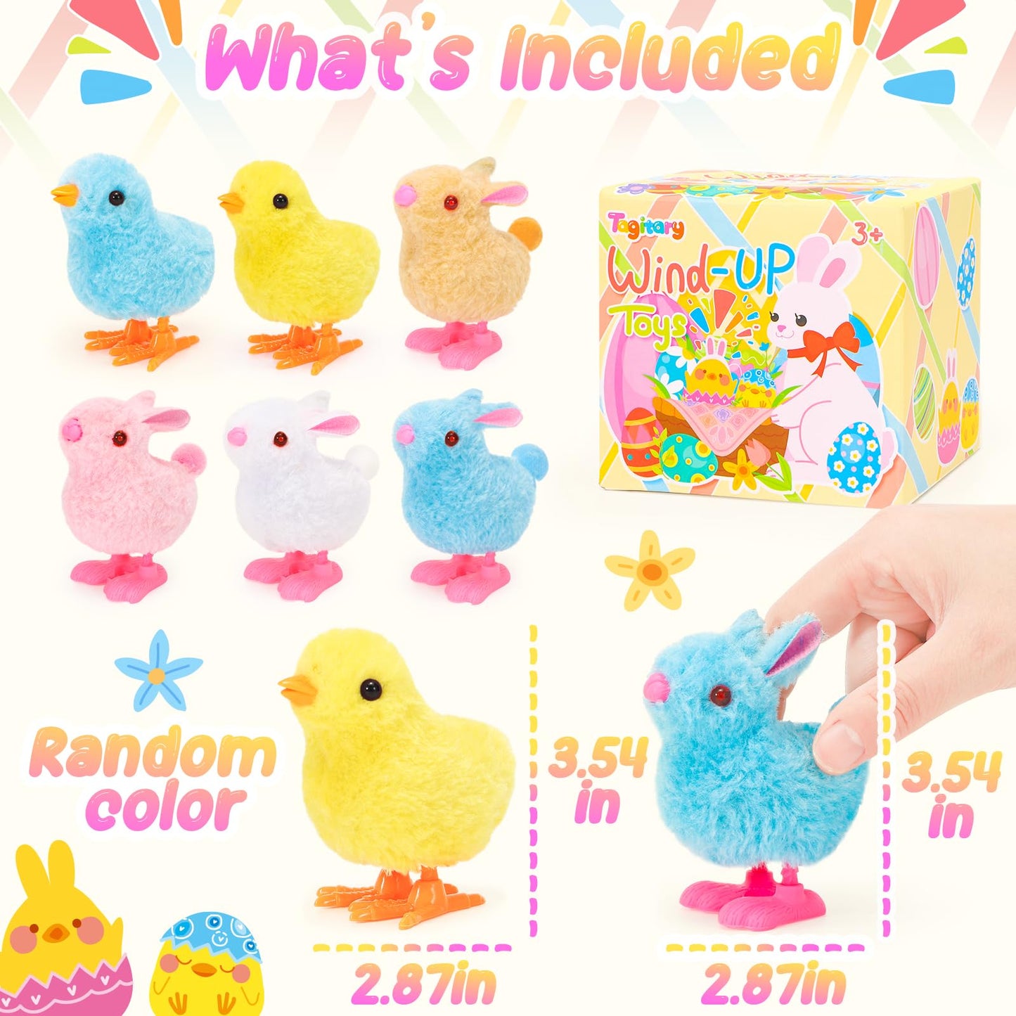 Tagitary Bunny and Jumping Chick Wind Up Toys Easter Plush Rabbit and Chicken Toy for Kids Toddlers Easter Egg Hunt Basket Party Favor Stocking Stuffers Classroom Prizes Christmas Birthday Gift