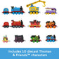 Thomas & Friends Diecast Toy Trains, The Track Team Engine Pack, 10 Push-Along Vehicles for Pretend Play Preschool Kids Ages 3+