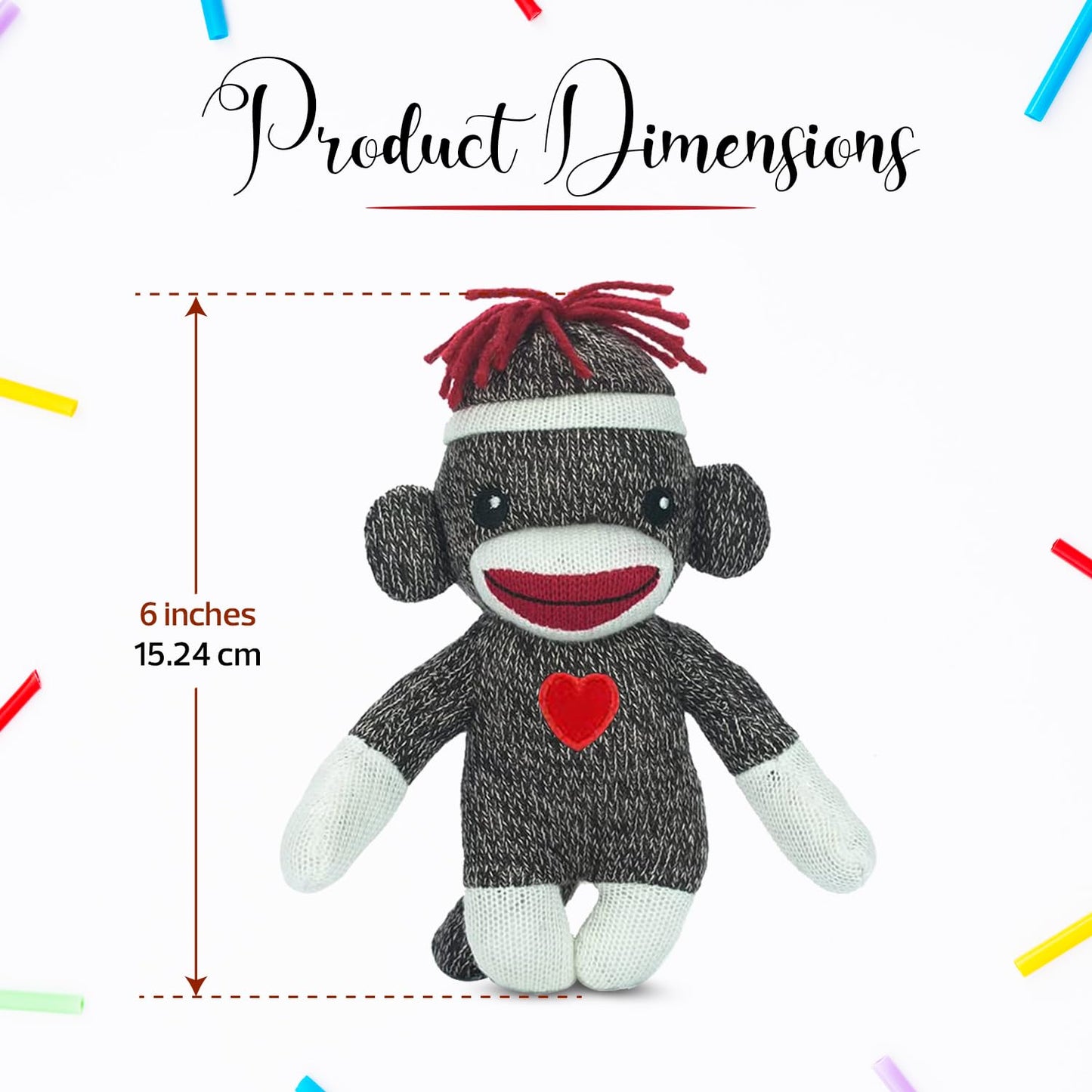 Made By Aliens Adorable Sock Monkey 6 Inches, The Original Traditional Hand Knitted Stuffed Animal Toy Gift-For Kids, Babies, Teens, Girls And Boys Baby Doll Present Puppet (Brown)