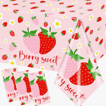 Dydamud Strawberry Tablecloth, Strawberry Birthday Decorations 3Pcs Strawberry Table Cloth Waterproof Plastic Berry Sweet One Ta