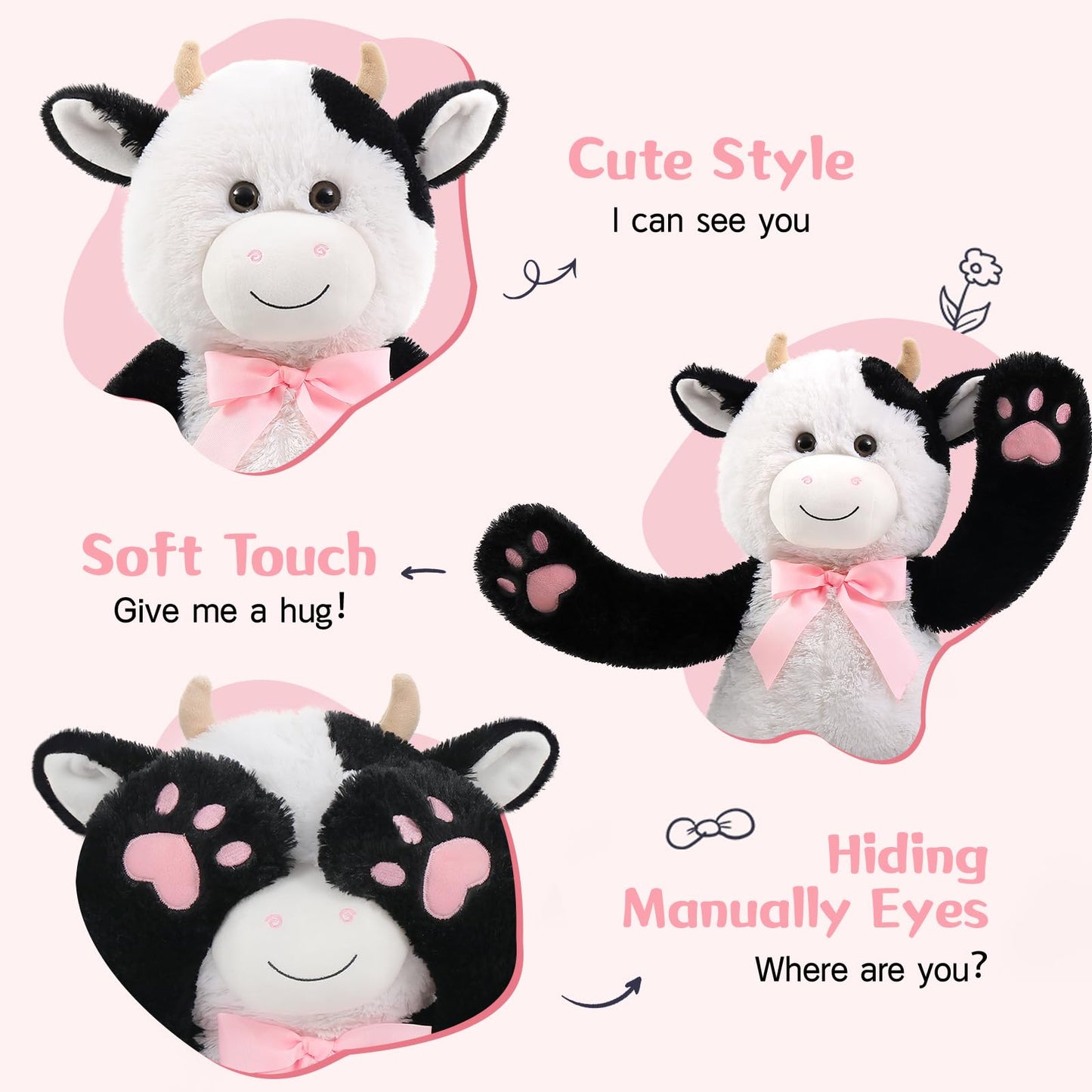 Maogolan Cow Stuffed Animal,Big Fluffy Plush Cow Toy For Mom,24'' Bull Stuffed Animal Long Legs Arms For Baby Shower Decor,Birth