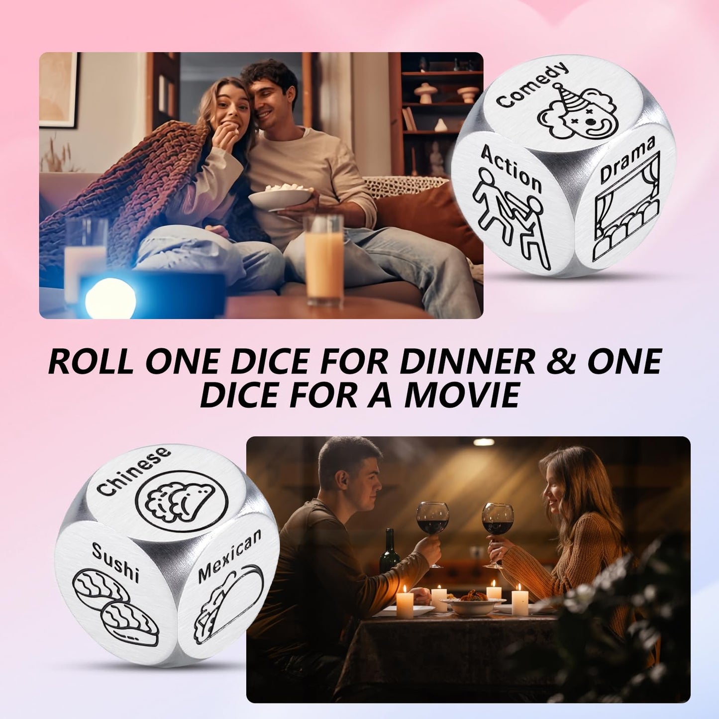Valentines Day Gifts For Boyfriend, Valentines Gifts For Adults, Valentine Day Gifts Movie & Food Dice 2Pcs, Date Night Dice Gag