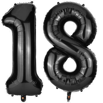 Paticool 18 Number Balloon Black, 40 Inch Large 18/81 Number Foil Mylar Balloons For 18Th Birthday Party Celebration Decorations
