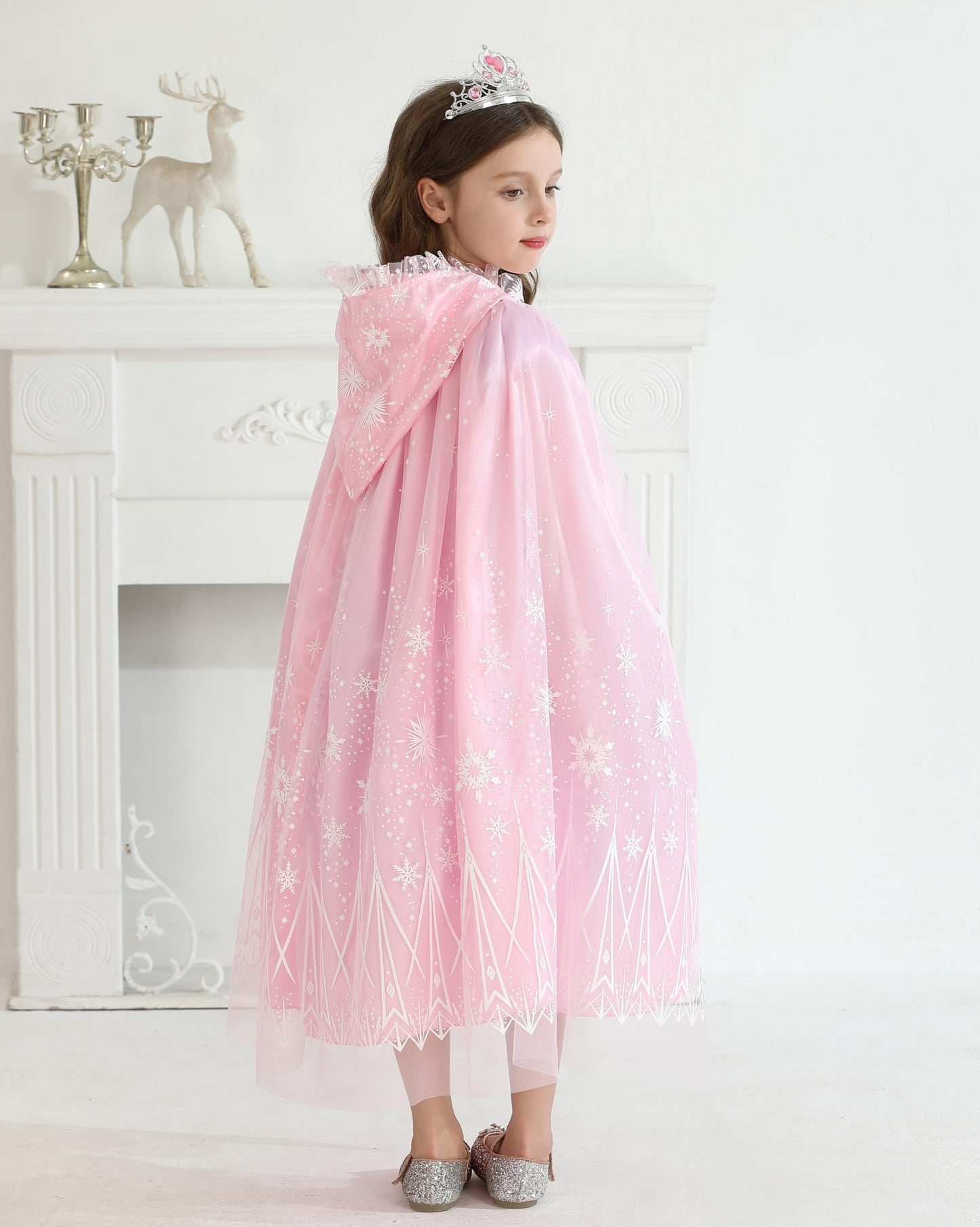 Purfeel Girls Cape For Elsa Dress Up Kids Hooded Cloak Costume Pink 7-10Years