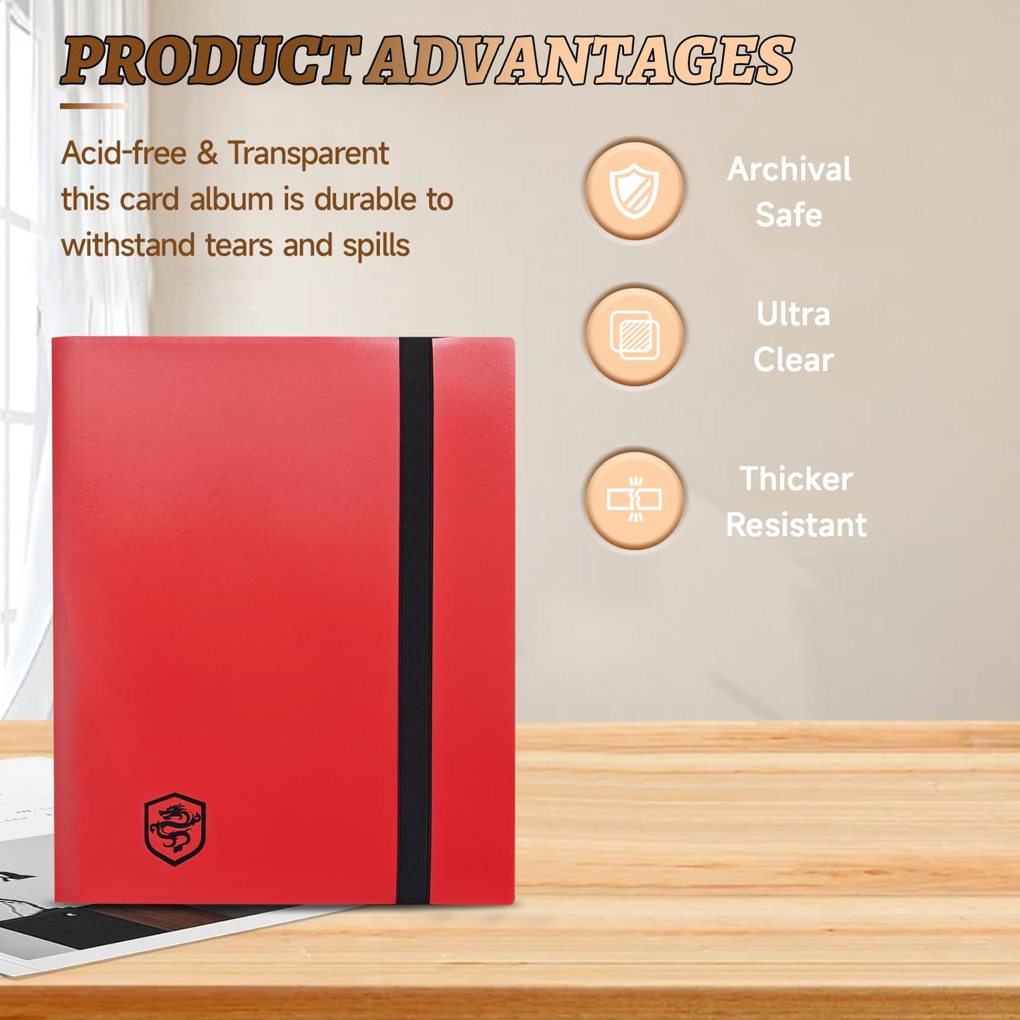Fweel 9-Pocket Trading Card Binder  360 Side-Loading Pockets  Fixed Pages Card Album for Standard Size Cards - Red | Holder for Trading Cards  Business Cards  Sports Cards  Coupons