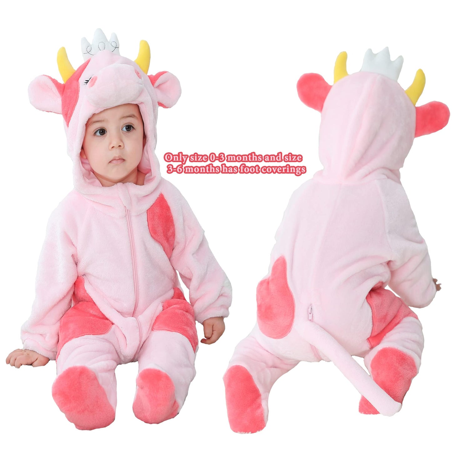 Tonwhar Kid'S And Toddler'S Costume Baby Animal Outfit Baby Boys' Girls' One-Piece Rompers Jumpsuit(3-4T,Pink Cow)