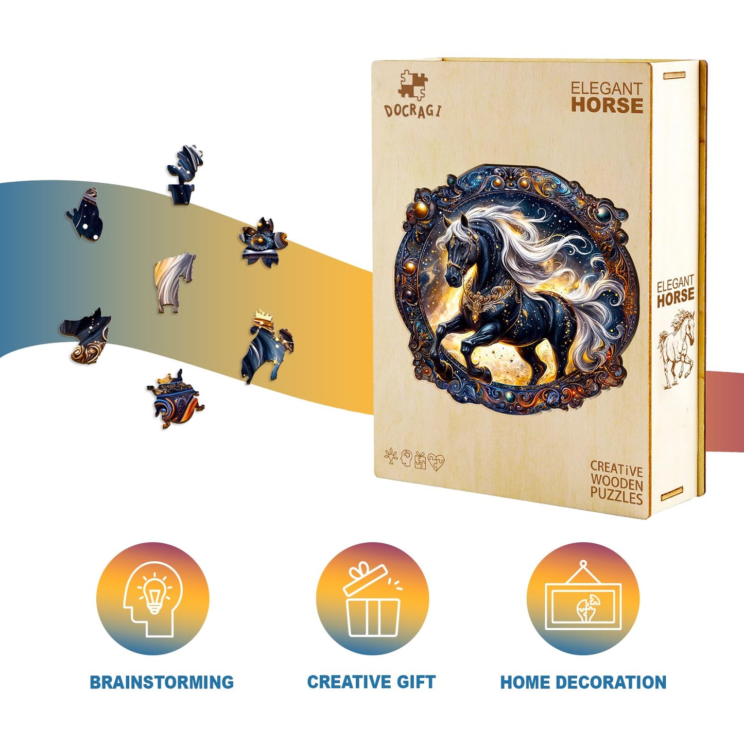 Wooden Puzzles for mature-themeds - Elegant Horse Wooden Jigsaw Puzzle - Unique Animal Shaped Wood Puzzles mature-themed - Creative Birthday Gift Family Game 200pcs