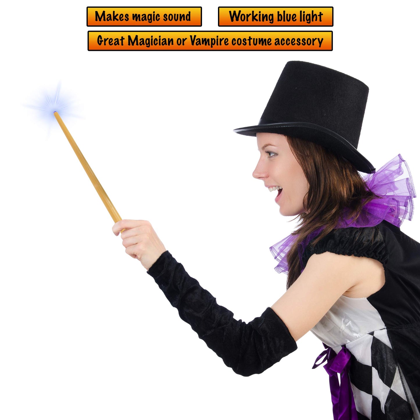 Skeleteen Light Up Magic Wand - Plastic Witch & Wizard Wand with Lights & Sounds - One Size - Natural - Model SK-175