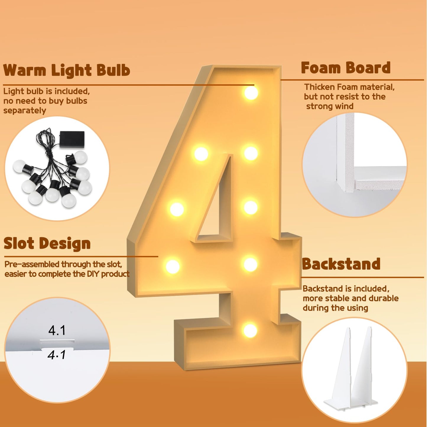Imprsv 3Ft Light Up Numbers, Marquee Numbers For 40Th Birthday Decorations Anniversary Party Decor, Mosaic Numbers For Balloons