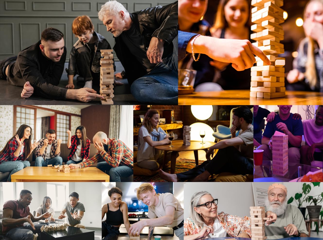 NORTH AMERICAN WEEKEND Tumbling Tower Game - 54 Icebreaker Questions - Fun for Family, Friends & Team-Building - Multicolor Wood