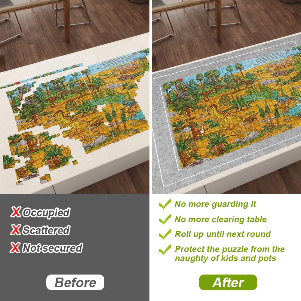 Ainiv Jigsaw Puzzle Mat Roll Up 3000 Pieces  55 x 39 Portable Felt Puzzles Board with 6 Sorting Trays & Travel Storage Bag  Jigsaw Saver Pad Keeper for mature-themeds Teens  Gray