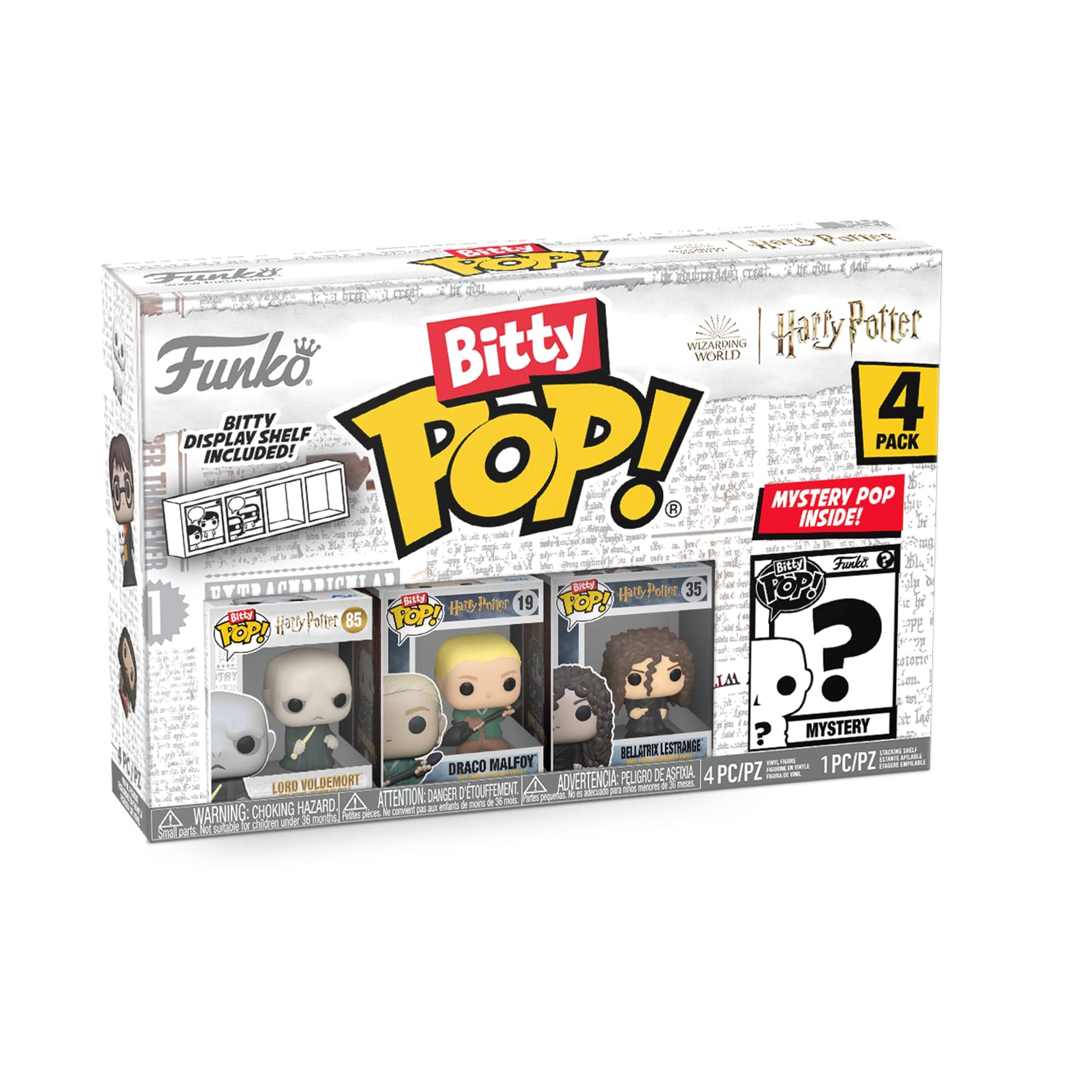 Funko Bitty POP! HP - Voldemort, 4-Pack - Lord Voldemort, Draco Malfoy (Quidditch), Bellatrix Lestrange and A Surprise Mystery M