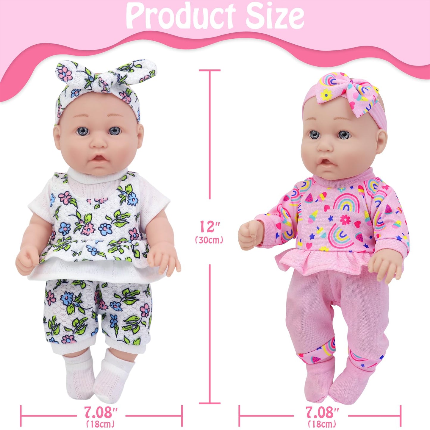 Ecore Fun 12 Inch Baby Doll with Clothes and Accessories,16 Pcs Reborn Alive Doll Playset Sets Include 12 Inch Doll,2 Sets of Cl