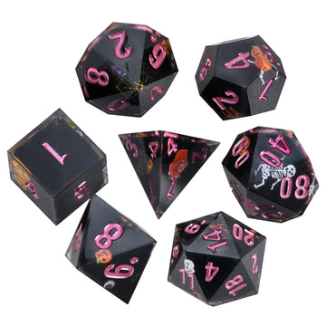 Core-Wrapped Dragon & Dungeon Dice - Heart, Skull, Pumpkin, D20, W20, Sharp Corners, Polyhedral Role Playing Gaming Dice